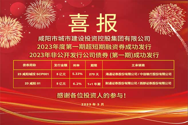 市城投集團(tuán)2023年度第一期超短期融資券 、2023年非公開(kāi)發(fā)行公司債券（第一期）成功發(fā)行